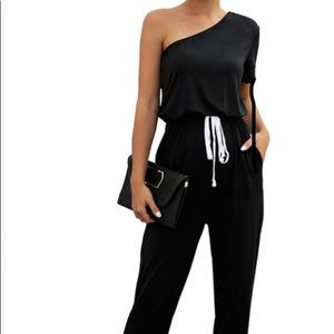 One Shoulder Black Jumpsuit